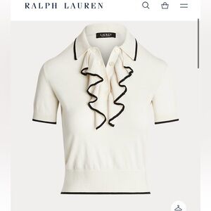 Ralph Lauren Two-Tone Ruffle-Trim Polo Sweater